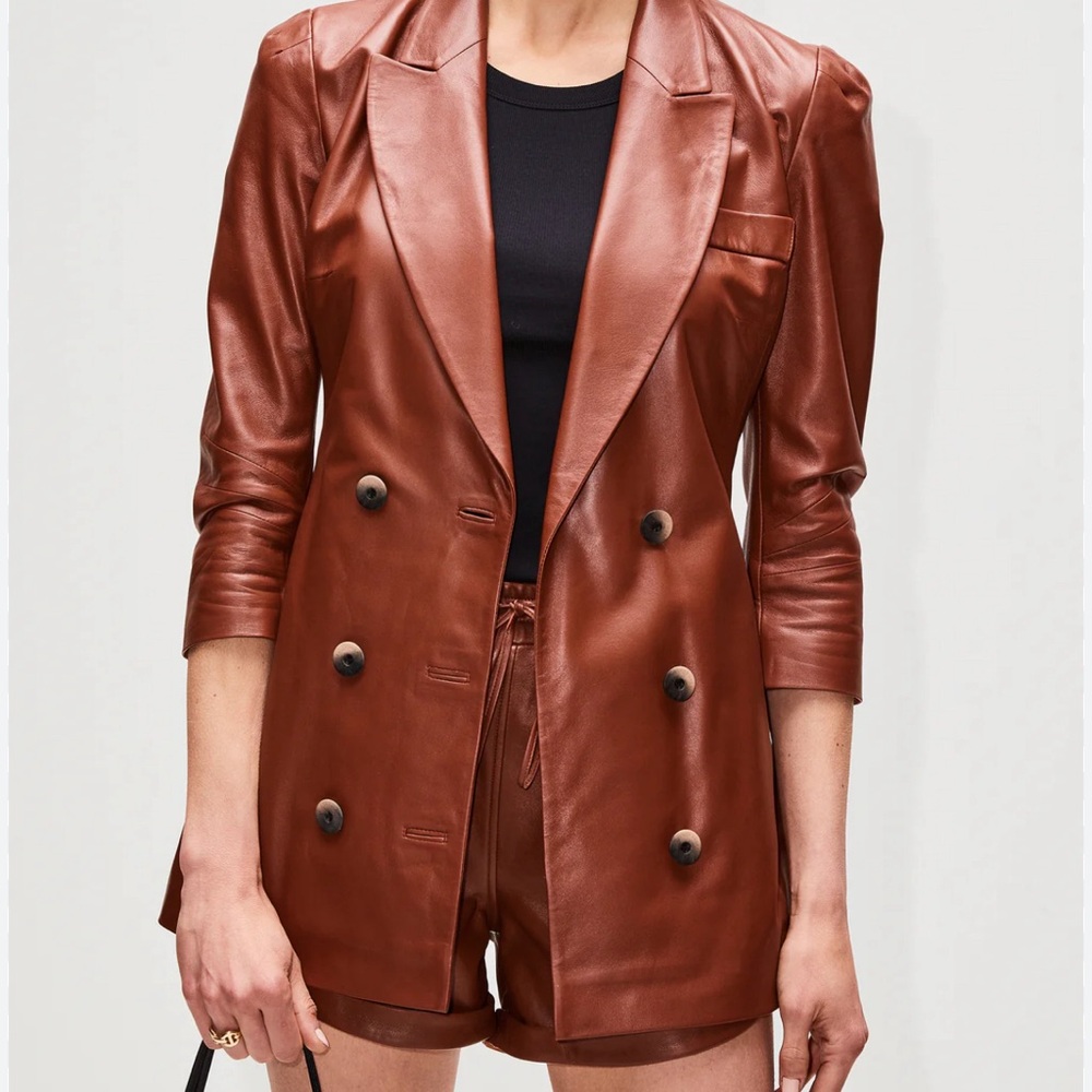 Zeynep Arcay leather blazer size 34 (US size 2). Tag attached. Brown - Picture 5 of 8